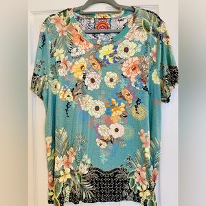 Johnny Was Millay Floral Print Crew Neck Short Sleeve Tee, SZ XXL